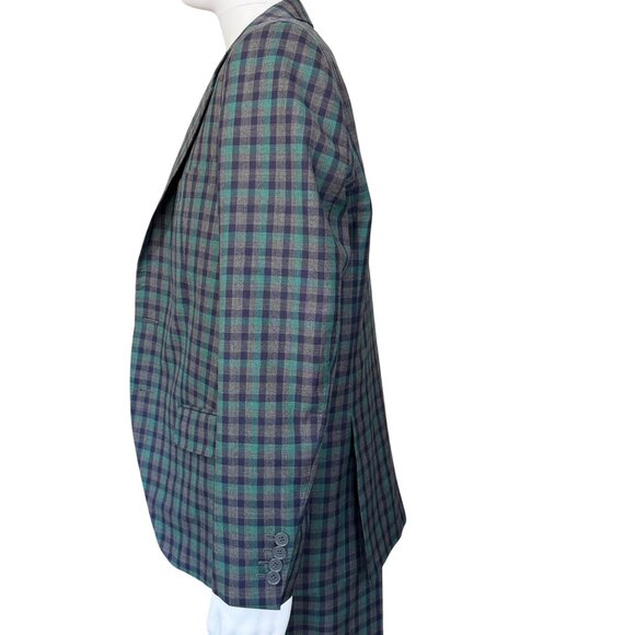 Mander By Karn Bespoke Mens Gray Three-Piece Plaid Suit Jacket Pants Vest - Picture 3 of 16